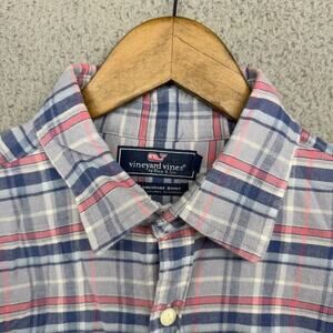Vineyard Vines Shirt Men's Small Blue Pink Lightweight Flannel Longshore Linen